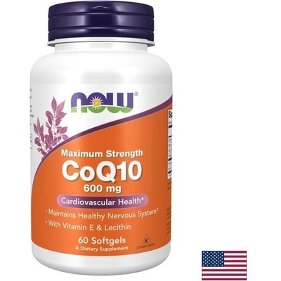 NOW Коензим Q10 600 mg + Витамин E 20 mg + Лецитин 50 mg - За здраво сърце и енергия, 60 софтгел капсули (03182 NOW)
