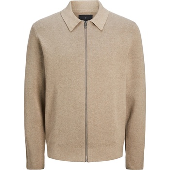 JACK & JONES Men's Stitch Knitted Full-Zip Fleece Fabric - Greige