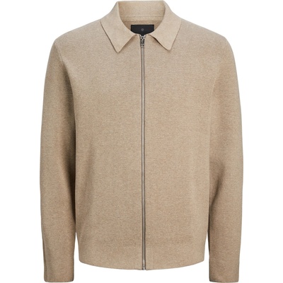 JACK & JONES Men's Stitch Knitted Full-Zip Fleece Fabric - Greige