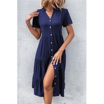 Image 1 of Madmext Дамска дълга рокля с копчета mg1853 - Тъмносиня #395300 (395300_Тъмносин)