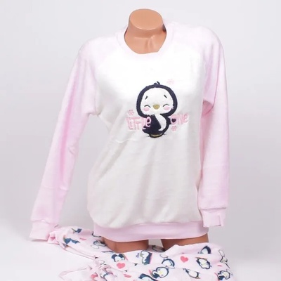 Дамска пухкава пижама в бледорозово и сладко пингвинче