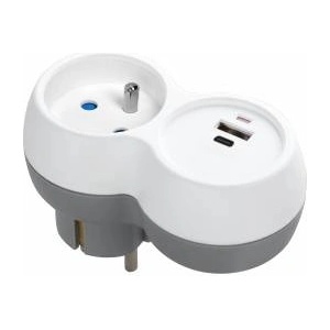 ORNO GROUP 2P+Z socket, USB-A+C, white-gray