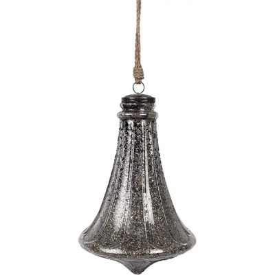 Stříbrnočerná skleněná vánoční ozdoba ve tvaru zvonku 21*31 cm Clayre & Eef