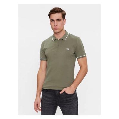 Calvin Klein Jeans Тениска с яка и копчета Tipping J30J315603 Зелен Regular Fit (Tipping J30J315603)