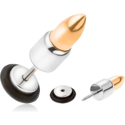 Šperky eshop ocelový falešný plug do ucha zlato-stříbrná nábojnice AA26.05