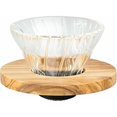 Hario Dripper V60-01 sklenený s olivovým drevom