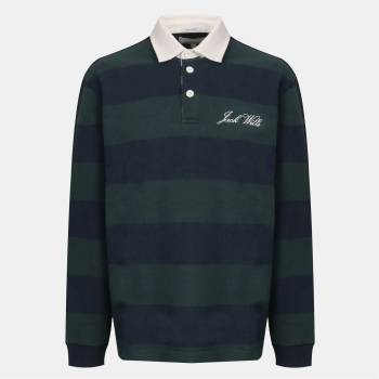Jack Wills Блуза с яка Jack Wills Men's Cotton Long Sleeve Rugby Polo Shirt - Pine/Navy