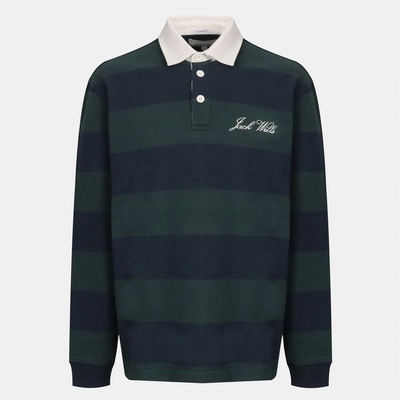 Jack Wills Блуза с яка Jack Wills Men's Cotton Long Sleeve Rugby Polo Shirt - Pine/Navy