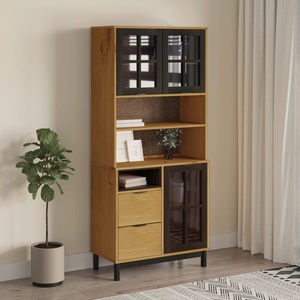 vidaXL Висок шкаф със стъклени врати FLAM 80x40x180 см бор масив (3196553)
