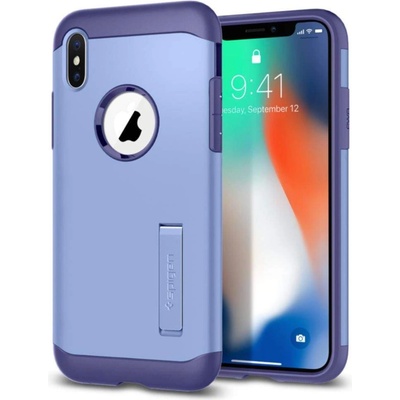 Spigen Slim Armor Case - хибриден кейс с поставка и най-висока степен на защита за iPhone XS, iPhone X (лилав)