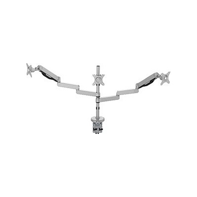 Polohovatelný držák pro 3 monitory, 2-9KG, svorka a průchodka stolu, 17"-30", USB HUB, 75x75/100x100, šedý