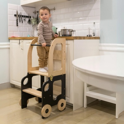 Family scl Montessori učící věž s motivem auta 3v1 Černá Přírodní