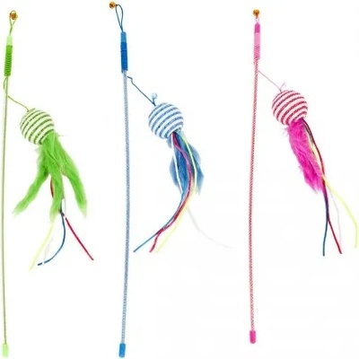 Duvoplus играчка за котки, въдичка топче с пера 46 см, Белгия - 121045