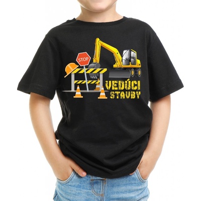 Fajntričko Kids detské tričko Bager Vedúci stavby čierna