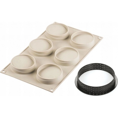 Silikomart Sada forem na koláče 6 prstenů 80x20 mm + silikonová forma 6x 70x18 mm 46 ml Kit Mini Tarte Glam