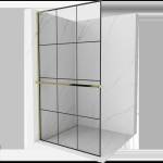 Mexen Kioto+ L душ преграда с рафт Walk-in 110 x 200 см, черна решетка, златна - 800-110-123-50-77 (800-110-123-50-77)