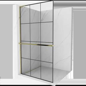 Mexen Kioto+ L душ преграда с рафт Walk-in 110 x 200 см, черна решетка, златна - 800-110-123-50-77 (800-110-123-50-77)