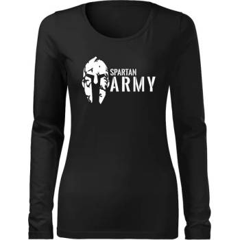 DRAGOWA Slim дамска тениска с дълъг ръкав, Spartan Army, черна, 160г/м2 (6073)