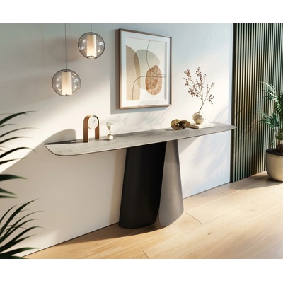 Delife Edge oválný tvar 180×40 cm keramika beton šedá Livos kov černá