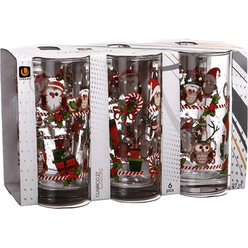Uniglass Комплект 6 броя чаши 270 мл. с Коледен декор D348 Uniglass Poshta Santa