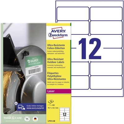 Avery-Zweckform L7913-40 99.1 x 42.3 mm polyethilenová fólie biela 480 ks trvalé univerzálne etikety laser