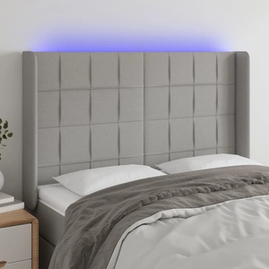 vidaXL LED горна табла за легло, светлосива, 147x16x118/128 см, плат (3124046)