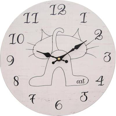 Nástenné drevené hodiny Cat, priemer 34 cm