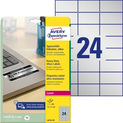 Avery Zweckform L6133-20 Velmi odolné etikety 70x37mm 480 ks stříbrná