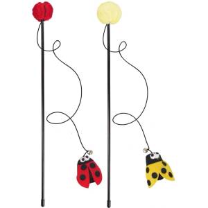 Flamingo Happy Bug - Забавна играчка за котки, въдица с меко топче и калинка/пчелича, 53 см