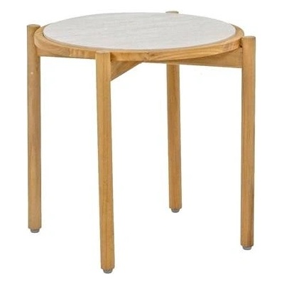 Apple Bee Odkládací stolek St Lucia Teak, Apple Bee, kulatý 55x49 cm, rám teak, deska keramika dekor Travertino white – Hledejceny.cz