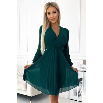 Numoco Плисирана рокля с дълъг ръкав в тъмнозелено 313-14nmc-2196 - Тъмнозелен, размер xs