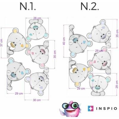 INSPIO 9043f Dětské samolepky na zeď - Šedí plyšoví medvídci kolem dveří, velikost 90 x 70 cm