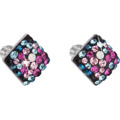 Pavona Stříbrné náušnice pecka s krystaly Swarovski mix barev kosočtverec 31169.4 galaxy