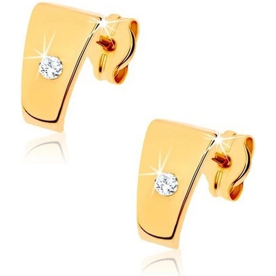 Šperky eshop zlaté briliantové náušnice lesklé lichoběžníky s čirým diamantem uprostřed BT501.28