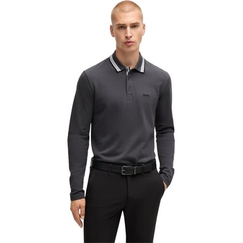 Image 1 of Boss Блуза с яка Boss Men's Plisy Tipped Collar Cotton Long Sleeve Polo Shirt - Dark Grey 027