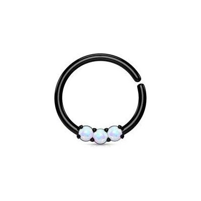 Šperky4U černý piercing do nosu/ucha kruh s bílými opály N01168-K