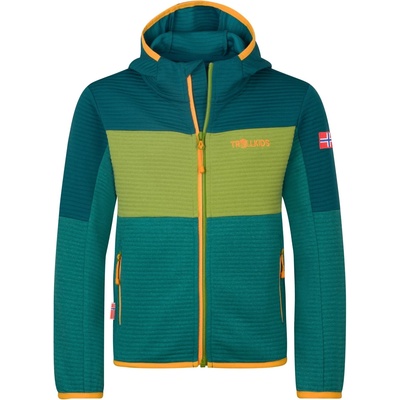 TROLLKIDS Детско поларено яке Trollkids Kid's Sogndal Jacket XT Fleece jacket - Sea Green / Lagoon Green / Pear Green / Sahara Sunset - размер 116 (EU) (703-5394-0315)