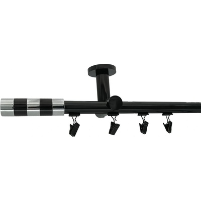 KovovégarnýžeCZ Stropní garnýž Imperial broadway 19 mm černá lesklá Jednořadá jezdec s háčkem 160 cm