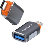 Techsuit - Премиум OTG адаптер SlateVolt (A9) - USB към Type-C, 5Gbps, 6A, 120W, Plug and Play, бърз трансфер на данни - сив/оранжев