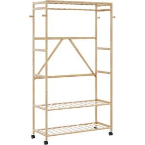 vidaXL vidaXLL Стелаж за дрехи с рафтове и колела 110x40x180 cm Бамбук (4008923)
