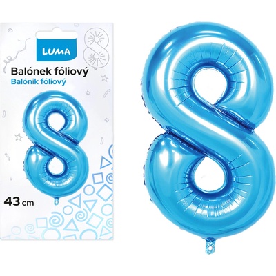 LUMA Balónek foliový č.8 MODRÝ 43cm