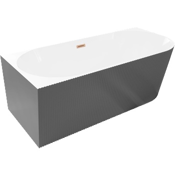 Mexen Silo свободностояща ъглова вана лява рифелована 150 x 75 см, бяла/сива, преливна мед матирана - 52891507562L-65 (52891507562L-65)