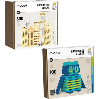 Mideer ARCHIMEDES BLOCKS drevené stavebné bloky + chladné farby 400 ks