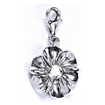 Čištín Stříbrný přívěšek s karabinkou s čirým zirkonem, kytička, P 1434