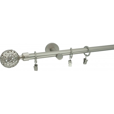 Kovovégarnýže Garnýž Huglo modern 19 mm matný nikl Dvouřadá prodloužená, 200 cm, Kroužky s háčky