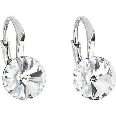 Evolution Group strieborné náušnice visiace s kryštálmi Swarovski biele okrúhle 31229.1
