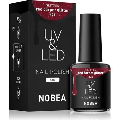 NOBEA UV & LED Nail Polish гел лак за нокти с използване на UV/LED лампа бляскав цвят Red carpet glitter #26 6ml