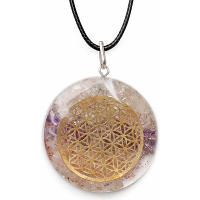 Nefertitis Orgonit přívěsek s ametystem a Květinou života NF28096