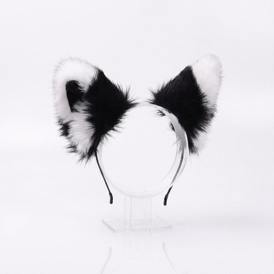 B-TOP Černo-bílá plyšová čelenka do vlasů – kočičí uši – Sleviste.cz