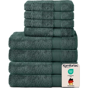 Komfortec set of 8 towels, 4 bath towels 70x140 cm & 4 hand towels 50x100 cm, 100% cotton terry cloth, fluffy and absorbent, dark green - 4er-50x100-und-4er-70x140-dunkelgrun-amz (4er-50x100-und-4er-70x140-dunk